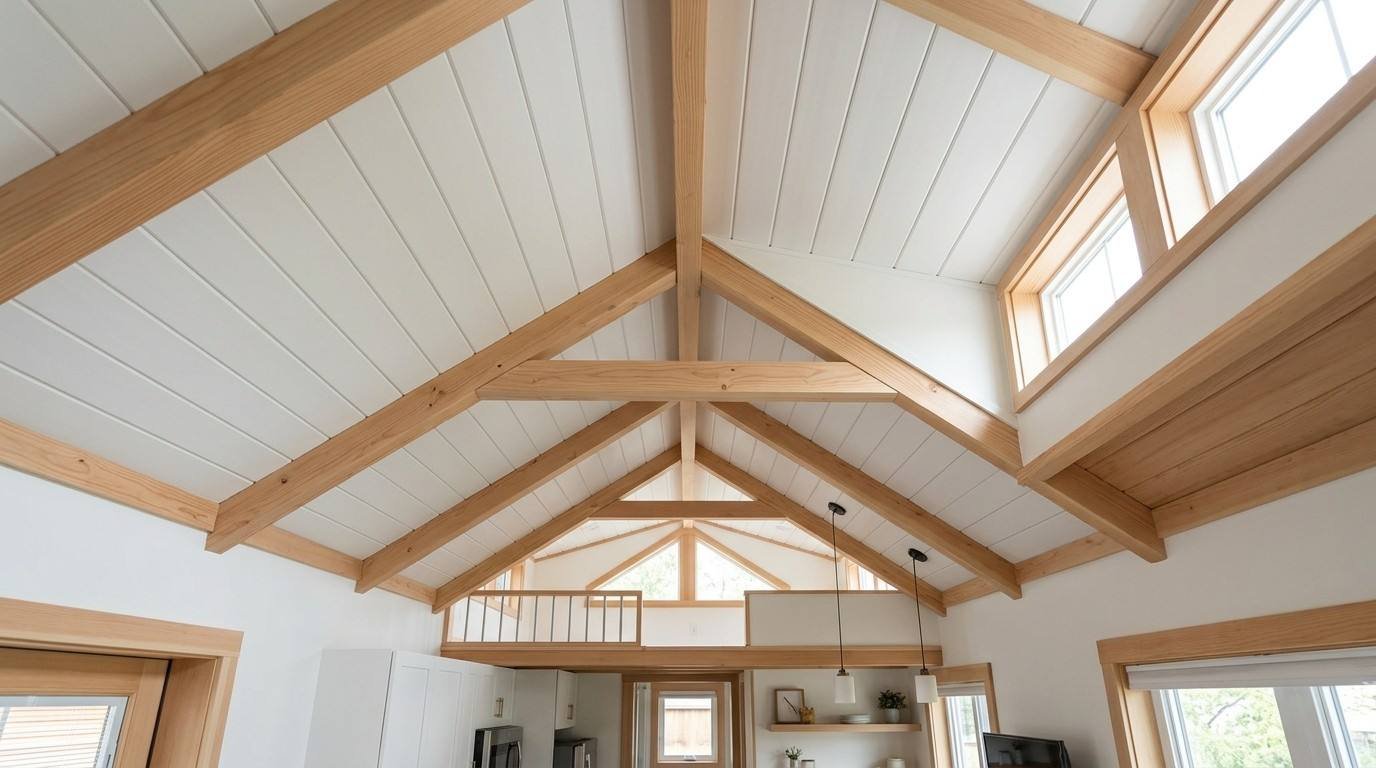 tiny-home-vaulted-ceiling-wood-beams-windows