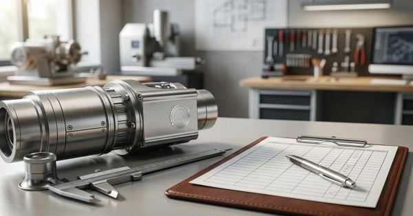 Precision measuring tools and an inspection checklist used for quality control during new construction.